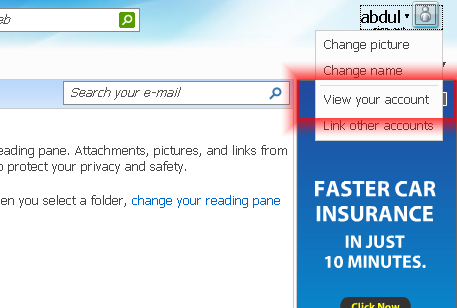 Cambia Hotmail Password